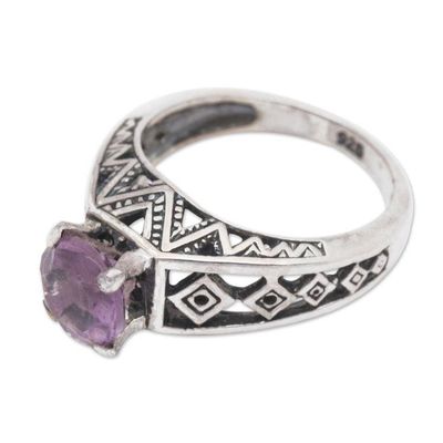 Alternate image for 925 Silver Solitaire Ring Artisan Crafted with Amethyst Sky Goddess Temple