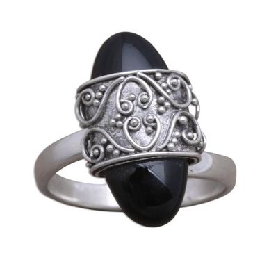 Alternate image for Combination-Finish Black Onyx Cocktail Ring from Bali Beautiful Embrace