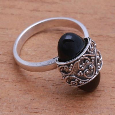 Alternate image for Combination-Finish Black Onyx Cocktail Ring from Bali Beautiful Embrace