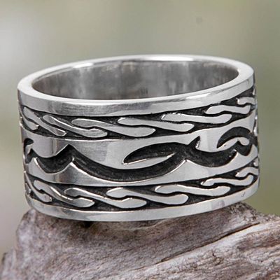 Alternate image for Hand Made Sterling Silver Band Ring from Indonesia Kuta Wave