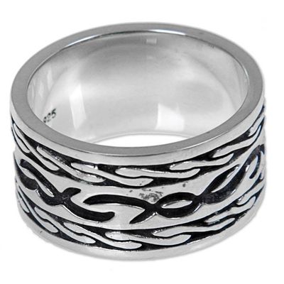 Alternate image for Hand Made Sterling Silver Band Ring from Indonesia Kuta Wave