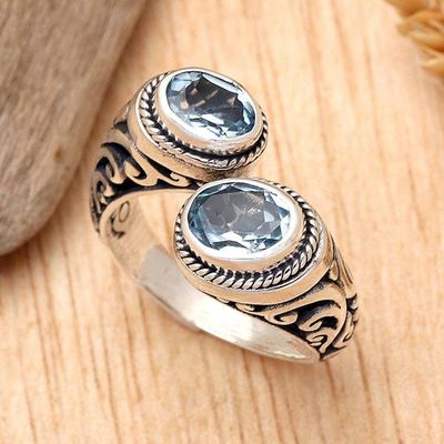 Alternate image for Blue Topaz Wrap Ring Crafted in Sterling Silver in Bali Dreamy Gaze