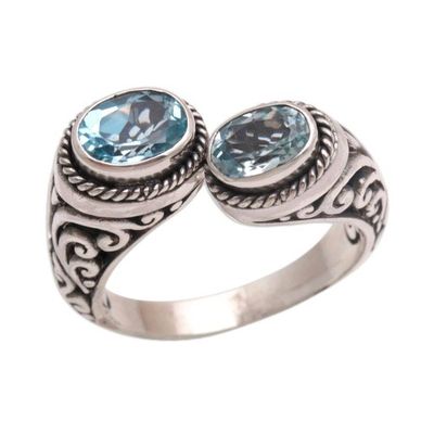 Alternate image for Blue Topaz Wrap Ring Crafted in Sterling Silver in Bali Dreamy Gaze