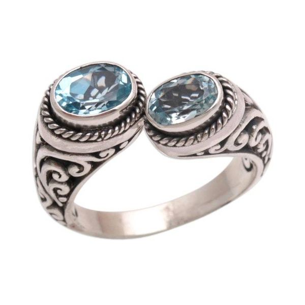 Alternate image for Blue Topaz Wrap Ring Crafted in Sterling Silver in Bali Dreamy Gaze