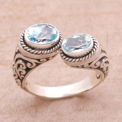 Alternate image for Blue Topaz Wrap Ring Crafted in Sterling Silver in Bali Dreamy Gaze