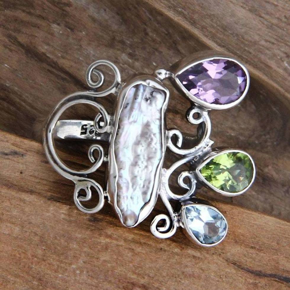 Pearl and Amethyst Rings 'Kuta Exotica'