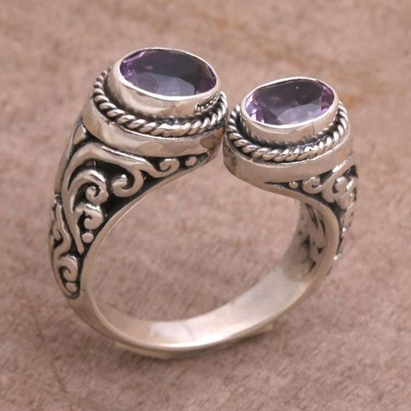 Alternate image for Amethyst Purple Gem on 925 Sterling Silver Wrap Ring Dreamy Gaze