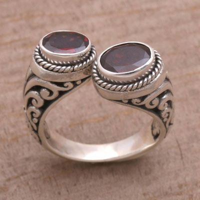 Alternate image for Garnet and Sterling Silver Wrap Ring from Bali Garden Gaze