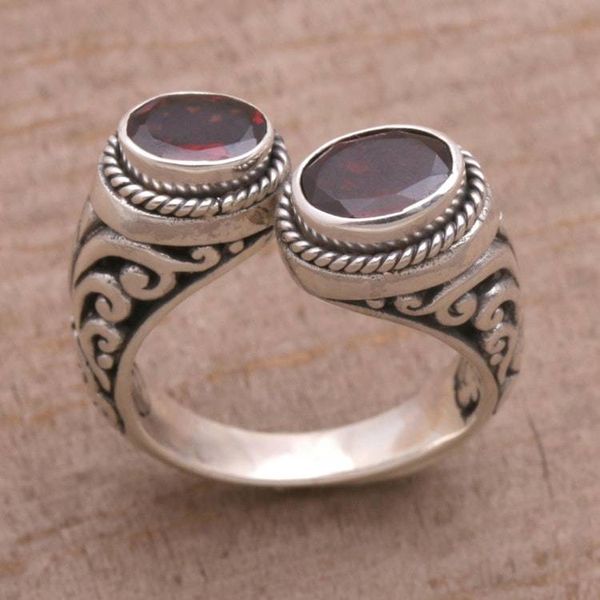 Alternate image for Garnet and Sterling Silver Wrap Ring from Bali Garden Gaze