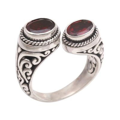 Alternate image for Garnet and Sterling Silver Wrap Ring from Bali Garden Gaze