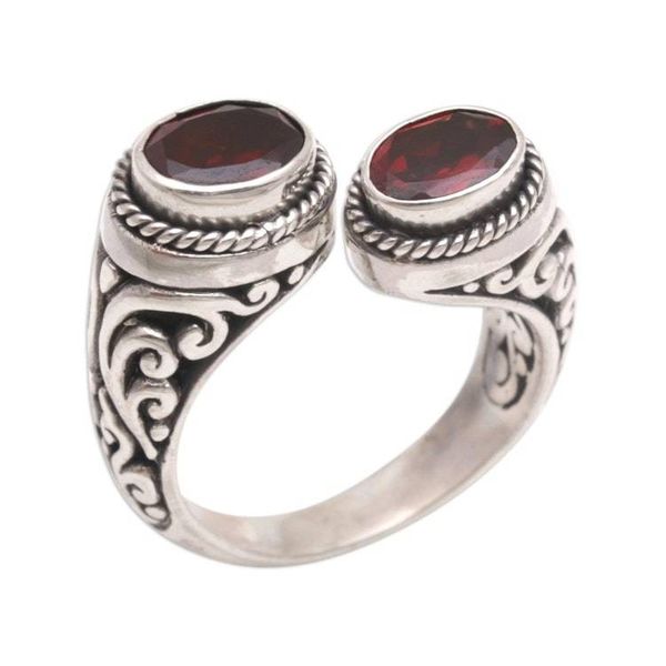 Alternate image for Garnet and Sterling Silver Wrap Ring from Bali Garden Gaze