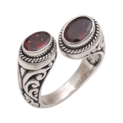 Alternate image for Garnet and Sterling Silver Wrap Ring from Bali Garden Gaze