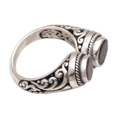Alternate image for Garnet and Sterling Silver Wrap Ring from Bali Garden Gaze