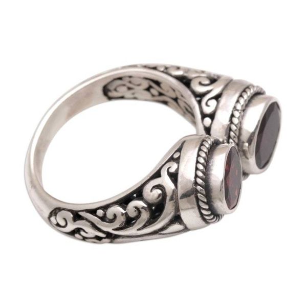 Alternate image for Garnet and Sterling Silver Wrap Ring from Bali Garden Gaze