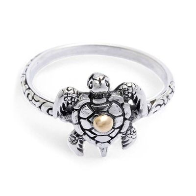Alternate image for 18k Gold-Accented Silver Cocktail Ring with Turtle Motif Baby Turtle