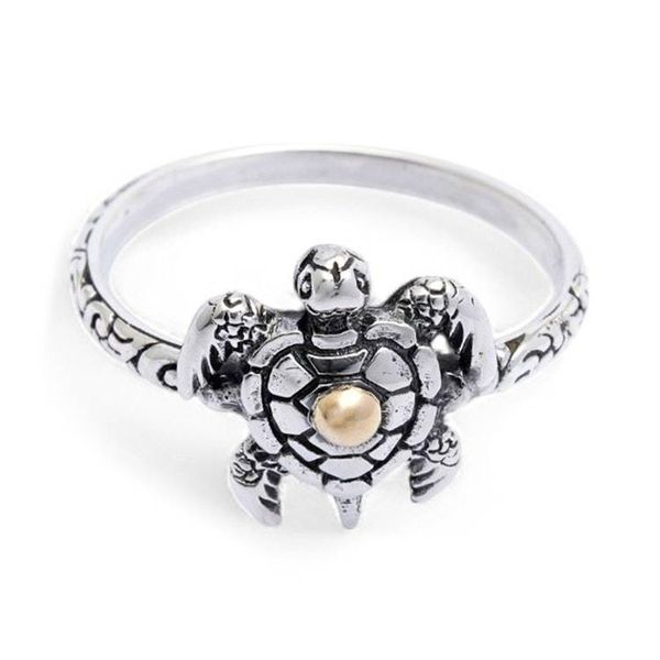 Alternate image for 18k Gold-Accented Silver Cocktail Ring with Turtle Motif Baby Turtle