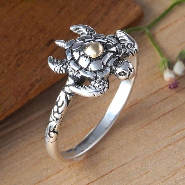 Alternate image for 18k Gold-Accented Silver Cocktail Ring with Turtle Motif Baby Turtle