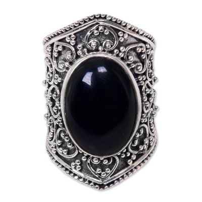 Alternate image for Hand Made Sterling Silver and Onyx Ring from Indonesia Moonlight in Black
