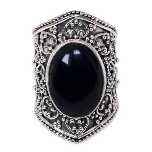 Alternate image for Hand Made Sterling Silver and Onyx Ring from Indonesia Moonlight in Black