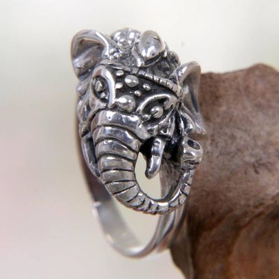 Alternate image for Sterling Silver Elephant Ring Hand Crafted in Indonesia Gallant Elephant