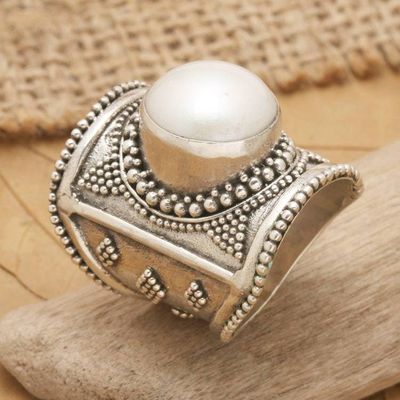 Alternate image for Wide Silver and Cultured Mabe Pearl Ring from Bali Glowing Heroine