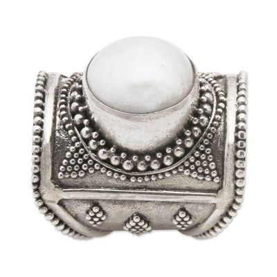 Alternate image for Wide Silver and Cultured Mabe Pearl Ring from Bali Glowing Heroine