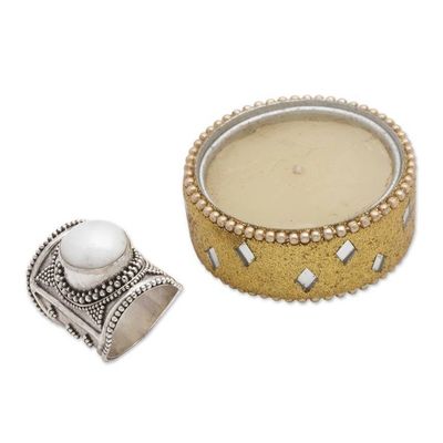 Alternate image for Wide Silver and Cultured Mabe Pearl Ring from Bali Glowing Heroine