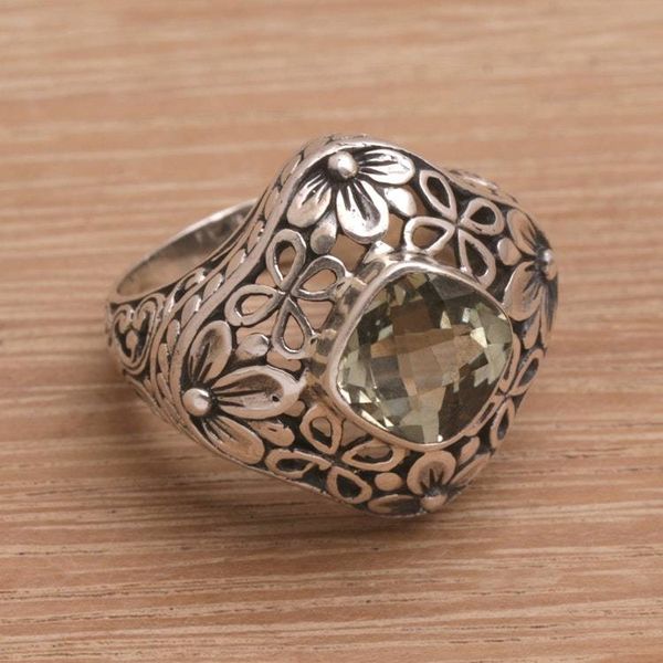 Alternate image for Handmade 925 Sterling Silver Prasiolite Cocktail Ring Truth Flower