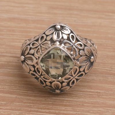 Alternate image for Handmade 925 Sterling Silver Prasiolite Cocktail Ring Truth Flower