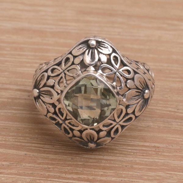 Alternate image for Handmade 925 Sterling Silver Prasiolite Cocktail Ring Truth Flower
