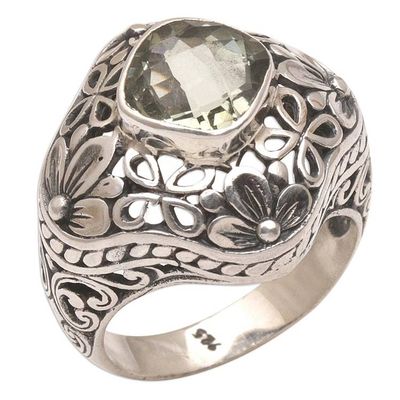 Alternate image for Handmade 925 Sterling Silver Prasiolite Cocktail Ring Truth Flower