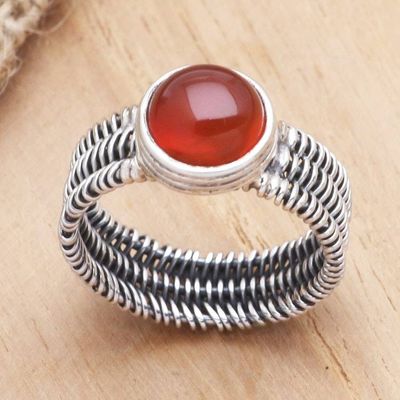 Primary image for Wire Wrapped Sterling Silver Carnelian Ring Wrapped Up in Orange