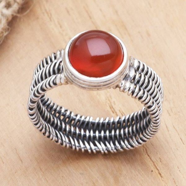 Alternate image for Wire Wrapped Sterling Silver Carnelian Ring Wrapped Up in Orange