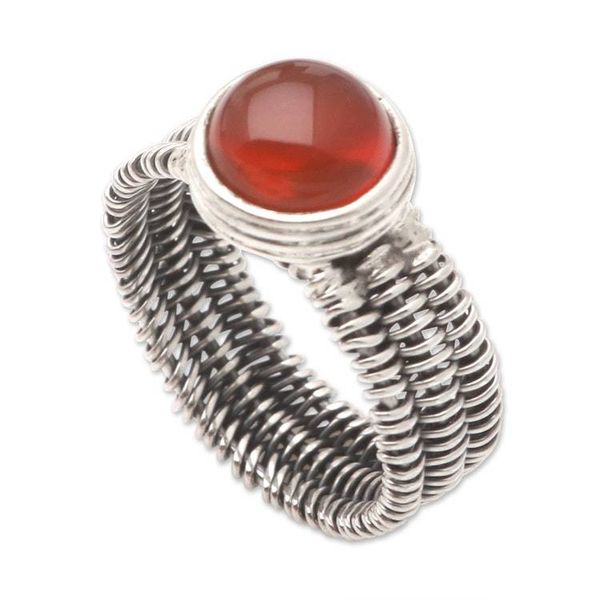 Alternate image for Wire Wrapped Sterling Silver Carnelian Ring Wrapped Up in Orange