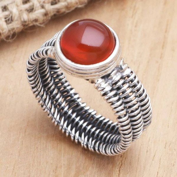 Alternate image for Wire Wrapped Sterling Silver Carnelian Ring Wrapped Up in Orange