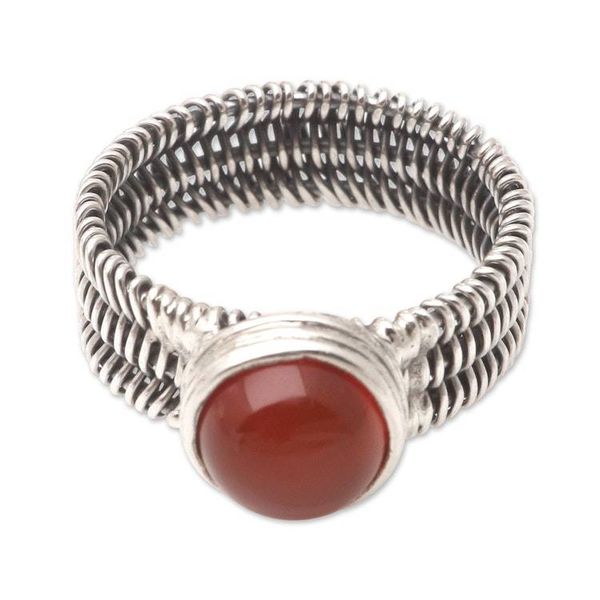 Alternate image for Wire Wrapped Sterling Silver Carnelian Ring Wrapped Up in Orange