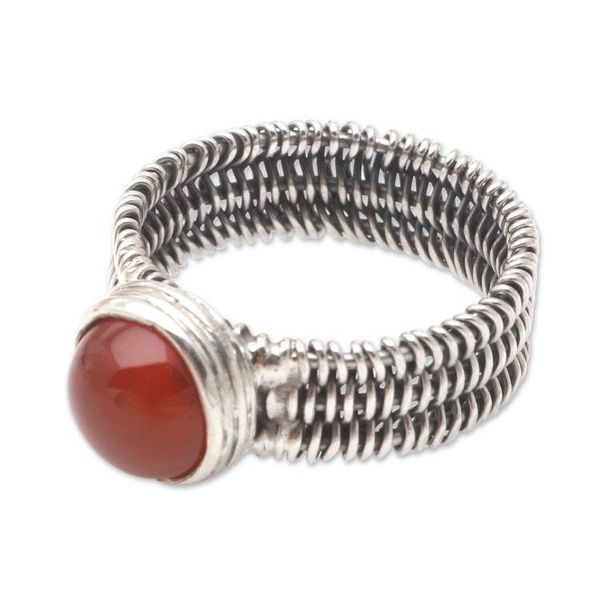 Alternate image for Wire Wrapped Sterling Silver Carnelian Ring Wrapped Up in Orange