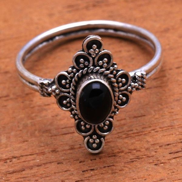 Alternate image for Handcrafted Onyx Cocktail Ring from Bali Daydream Temple