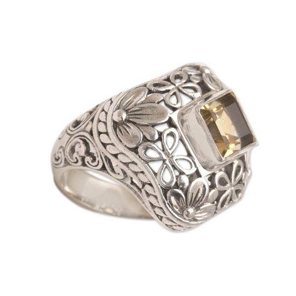 Alternate image for Two Carat Citrine and Silver Floral Cocktail Ring True Colors