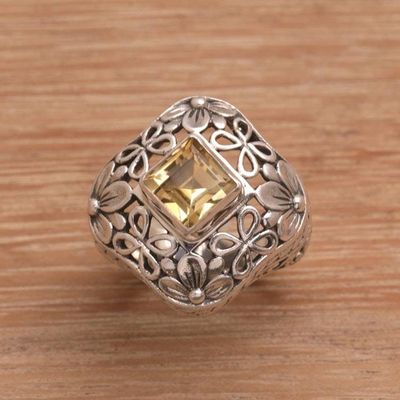 Alternate image for Two Carat Citrine and Silver Floral Cocktail Ring True Colors