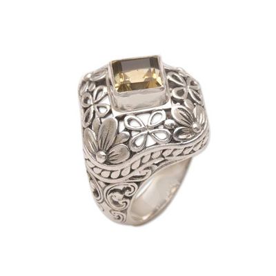 Alternate image for Two Carat Citrine and Silver Floral Cocktail Ring True Colors