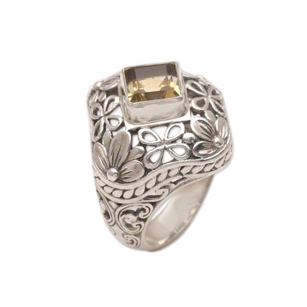 Alternate image for Two Carat Citrine and Silver Floral Cocktail Ring True Colors