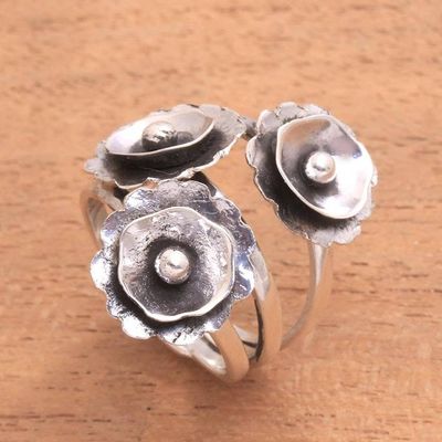 Alternate image for Modern Floral Sterling Silver Cocktail Ring from Java Poppy Flowers