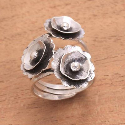 Alternate image for Modern Floral Sterling Silver Cocktail Ring from Java Poppy Flowers