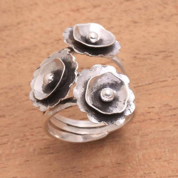Alternate image for Modern Floral Sterling Silver Cocktail Ring from Java Poppy Flowers