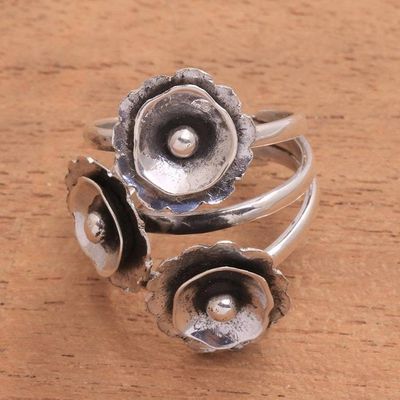 Alternate image for Modern Floral Sterling Silver Cocktail Ring from Java Poppy Flowers