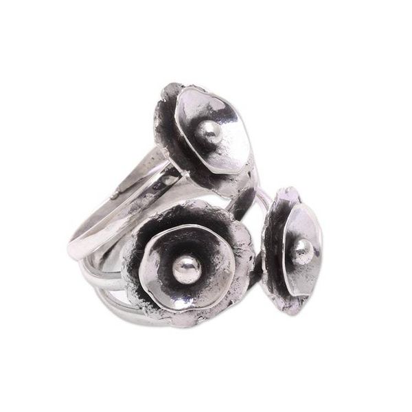 Alternate image for Modern Floral Sterling Silver Cocktail Ring from Java Poppy Flowers