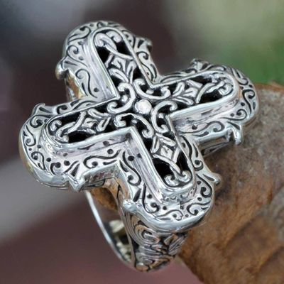Alternate image for Ornate Sterling Silver Cross Ring from Bali Glorious Faith