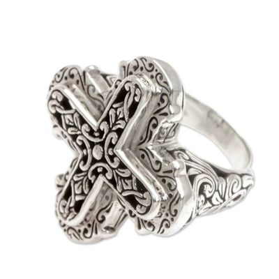 Alternate image for Ornate Sterling Silver Cross Ring from Bali Glorious Faith