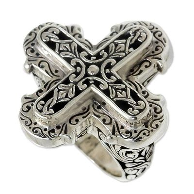 Alternate image for Ornate Sterling Silver Cross Ring from Bali Glorious Faith